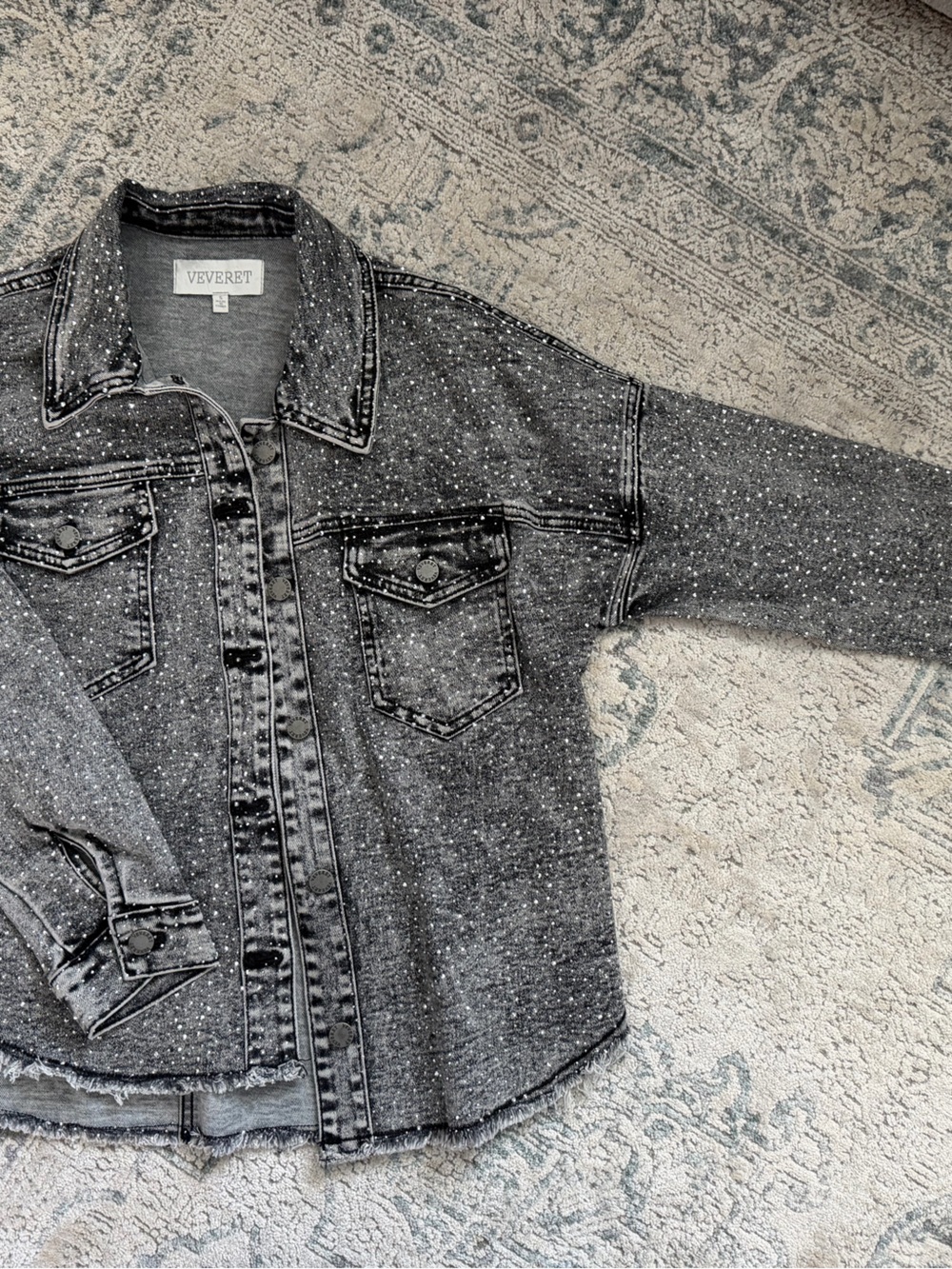Vesveret Black Speckled Denim Jacket for Women